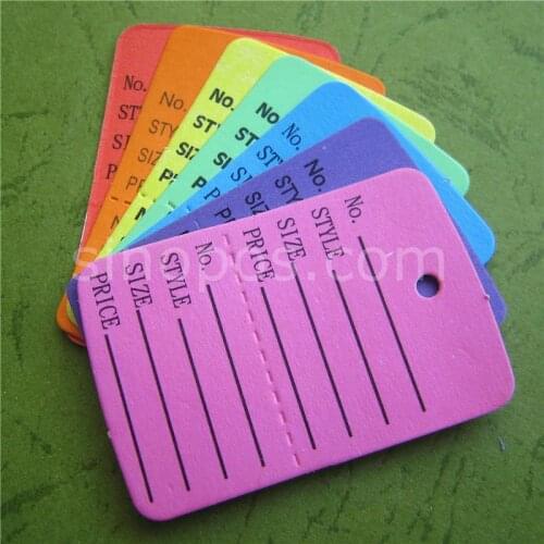 Small Perforated Coupon Price Tags Colorful, consignment shop label hang tag 2-parts stock control ticket inventory garment card