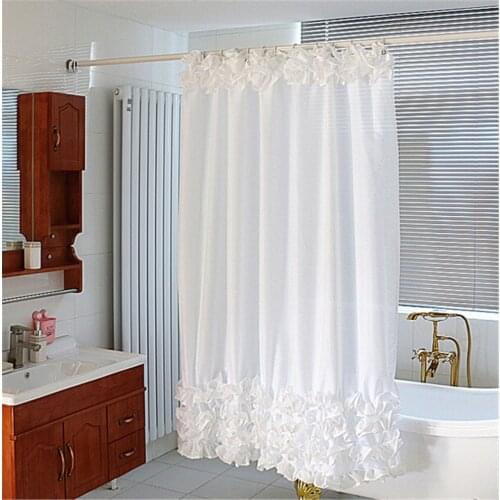 1.8x1.8m White Lace Waterproof Fabric Shower Curtain For Bathroom With Nickel Hooks