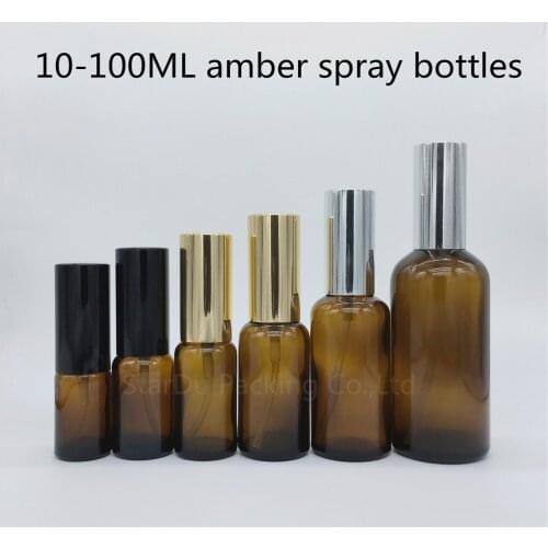 10ml 15ml 20ml 30ml 50ml 100ml amber glass bottle with Perfume aluminum sprayer, Essential Oil Spray Glass Bottles 500pcs