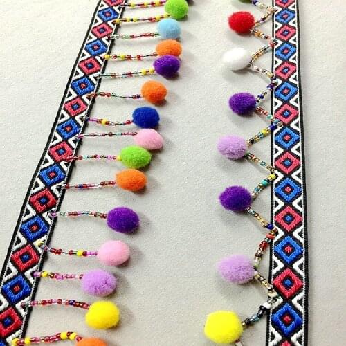10yards 5cm Ball Pom Pom Trims Fringe Ribbon Lace Decorative Beaded Lace Tassel Pompom Trims Curtain DIY Sewing Apparel Fabric