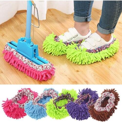 2Pcs Flower Design Home Kitchen Floor Dust Cleaning Slippers Mopping Shoes Cover