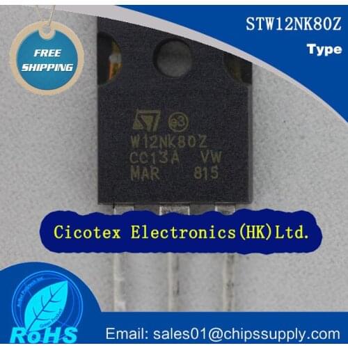 5pcs/lot STW12NK80Z 800v 12a to247 npn MOSFET N-CH 800V 10.5A TO-247