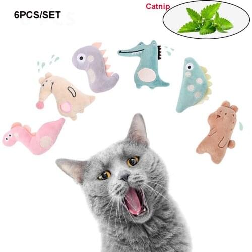 6PCS/Set 11CM Cute Plush Cat Toy Kawaii Pet Dog Plush Dolls Toys Kitten Interactive Catnip Toys Dinosaur Bear Crocodile Cat Toys