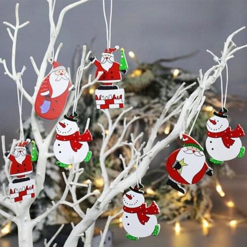 8Pcs/Set Lovely Funny Xmas Tree Hangings Eco-Friendly Snowman Santa Pattern Ornamental Wooden Hanging Tags Ornaments for Home