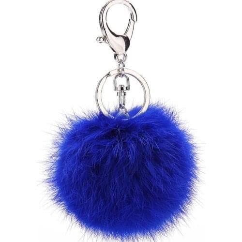 8CM Faux rabbit fur Ball Trinket Charms Keychain For Keys Car Bag Key Ring Handbag Couple Gold Silver Key Chains Accessories HOT