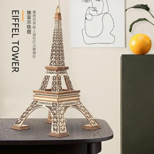 Free Shipping 6 kinds DIY 3D Wooden Puzzle Game Eiffel Tower Model Assembly Toy Gift Children Kids Adult Model Kits