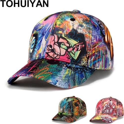TOHUIYAN Graffiti Printed Baseball Cap Men Hip Hop Hats Fashion Gorras Snapback Hat Unisex Adjustable Sports Caps for Women