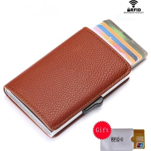 Bycobecy 2020 New Credit Card Holder RFID Blocking Card Wallet for Travel Aluminum Box Fashion Soft Leather Slim Card Case