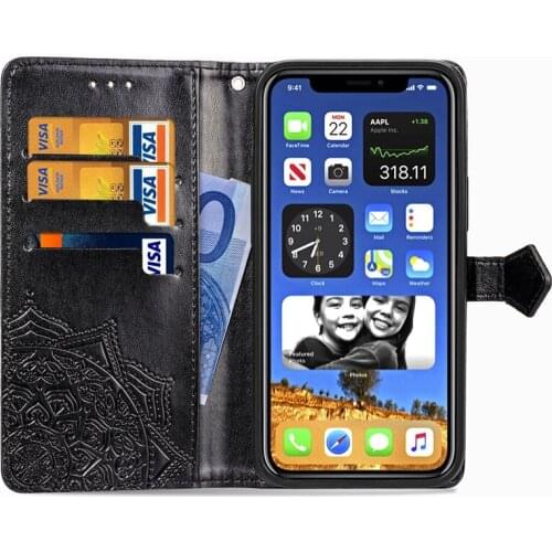 10Pcs PU Leather Wallet Flip Phone Cover TPU Case Mandala Pattern for iPhone 12 11 Pro XS XR X 6 7 8 Max