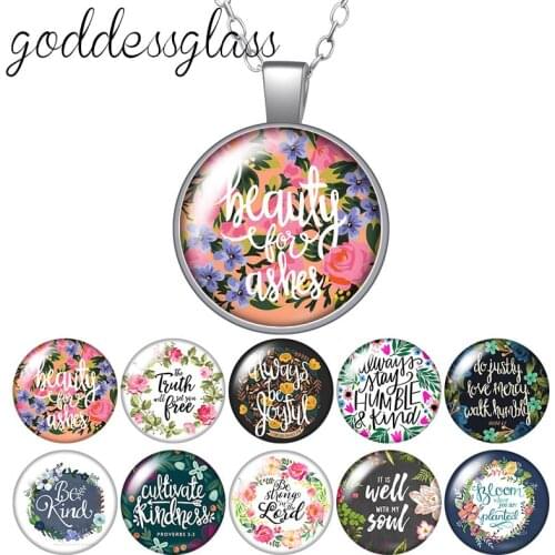 Flowers style Letters beauty Love BE happy Round Glass glass cabochon silver plated/Crystal pendant necklace jewelry for Gift