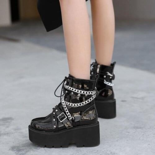 Demonias shoes Women Boots Square Heel demonia boots platform shoes goth Band Thigh High Shoes Black Spring boots YMB366