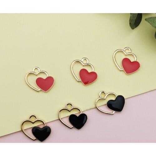 10pcs Double Love Enamel Charm Small Heart Shape Charms Pendant Oil Drop For Women Girls DIY Earring Bracelet Charms Gifts FX450