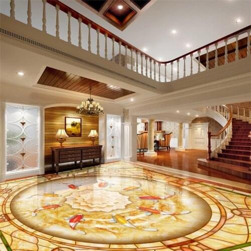 Beibehang Carp flowers Custom Photo Wall paper Living Room Bathroom Floor Mural PVC Self-adhesive papel de parede 3D Wallpaper