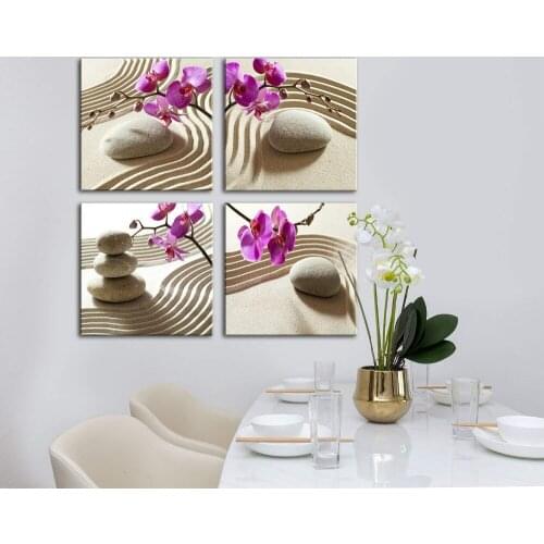 Butterfly Orchid Painting Zen Spa Purple Phalaenopsis Flowers Canvas Print Wall Art-Spa Wall Decor 4 Pcs Painting Drop Shipping