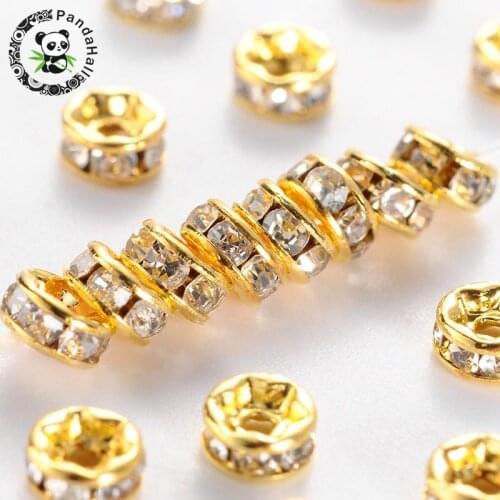 100pcs Rondelle Golden Plated Brass Grade A Rhinestone Crystal Spacer Beads for Jewelry Making Nickel Free 4x2mm Hole: 0.8mm