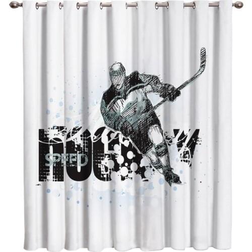 Ice Hockey Player Ice Speed Window Curtains Dark Living Room Decor Bathroom Indoor Kids Curtain Panels With Grommets Curtain