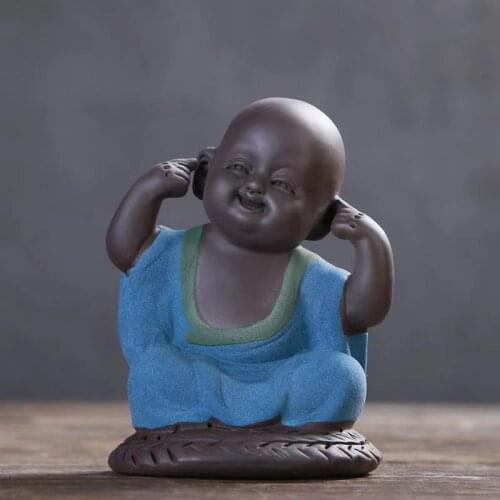 Hot Creative Small Ornaments Tea Pet Color Sand Ceramic Boutique Three Not Small Monk Doll Shami Crafts