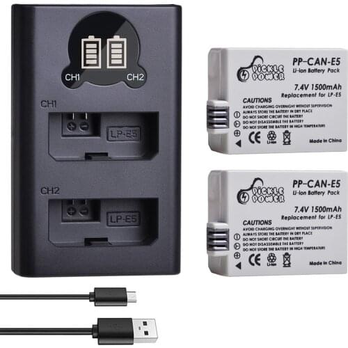 LP-E5 LPE5 LP E5 Camera Battery + LED Daul USB Charger for Canon EOS 1000D 500D 450D Kiss X3 X2 F EOS Rebel XS XSi Rebel T1i