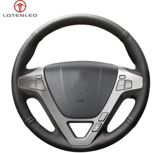 LQTENLEO Black Artificial Leather Hand-stitched Car Steering Wheel Cover For Acura MDX 2007 2008 2009 2010 2011 2012 2013
