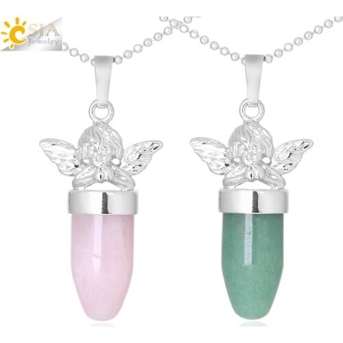CSJA Little Angel Statement Necklace Free Shipping Women Jewellery Bullet Shape Natural Stone Suspension Pendant Necklaces F361