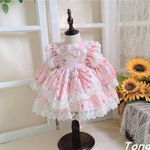 Miayii Baby Clothing Spanish Princess Ball Gowns Lace Bow Stitching Print Boutique Birthday Party Lolita Dresses For Girls A19