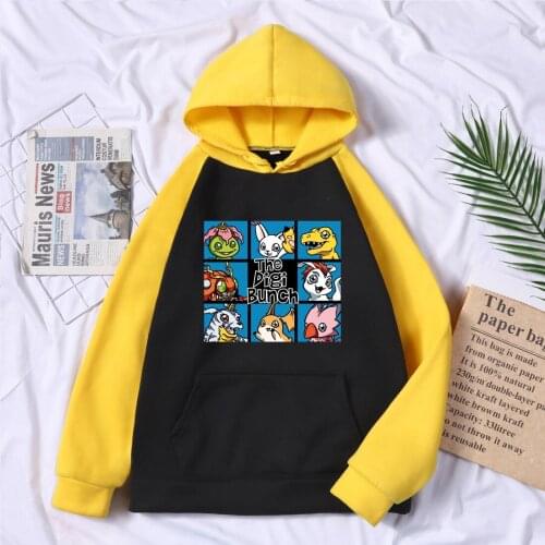 Fashion Digimon Cartoon Mens Raglan Hooded Hip Hop Long Sleeve Sweatshirts Autumn Sprint Clothing Casual 2021 New Retro Homme