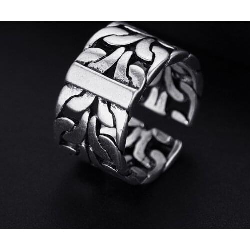 Trendy Vintage Wide Antique Silver Plated Punk Hiphop Rock Style Resizable Rings for Women Girl & Man Retro Party Jewelry
