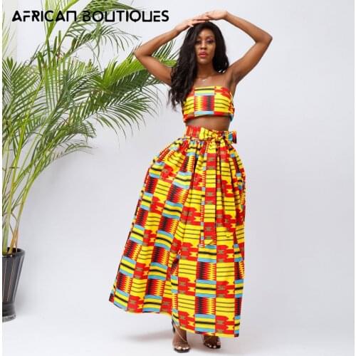 Fashion Off Shoulder Maxi Womens Suit National African Style Kent Printed Bra + Half Length Skirt Two-Piece Womens Clothing