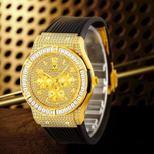 MISSFOX Gold Men Watch Classic Sport Ice Out Colorful Diamond Quartz Wristwatch Man Waterproof Watch Dropshipp New Arrive 2021