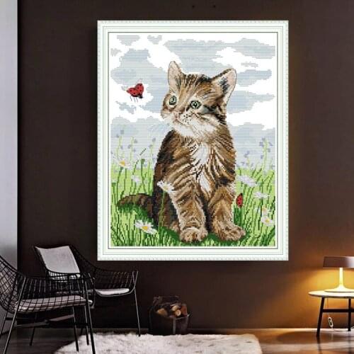 Cat and ladybird Cross Stitch Kits Flower Printed patterns Canvas Chinese Embroidery Needlework Kit Cross-stitch set 100% Cotton