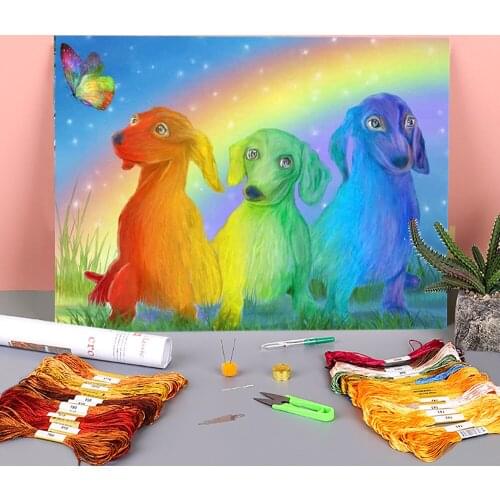 Animal Dog Pre-Printed 11CT Cross Stitch Complete Kit Embroidery DMC Threads Hobby Handiwork Knitting Needlework Package Gift