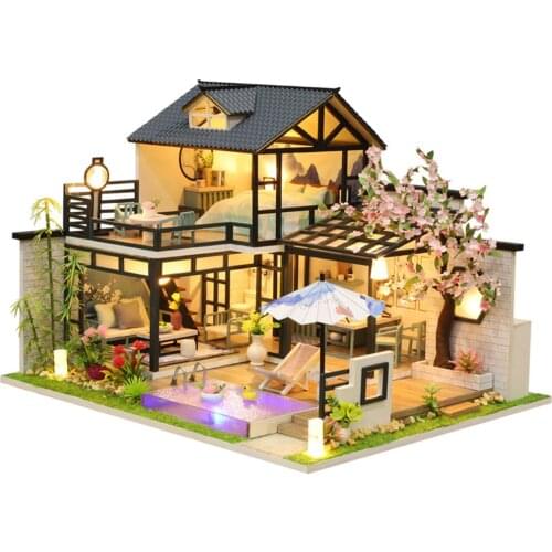 DIY Dollhouse Miniature Kit with Furniture 3D Wooden Miniature Villa with LED Lights, Miniature Dolls House Kits