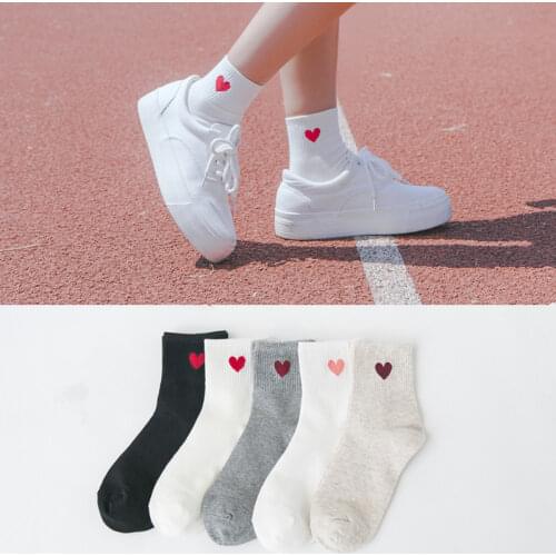 New Fashion Harajuku Women Cotton Long Socks Japanese Novelty Love Heart Pattern Socks Hiphop Solid Cotton Cool Socks