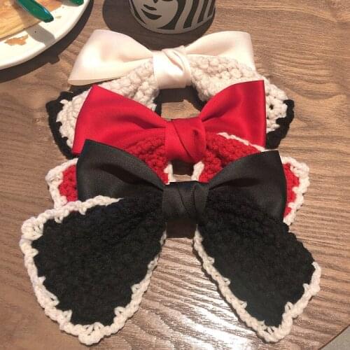 New Style Handmade Ribbon Woolen Yarn Bow Outer Starting Clip Elegant Temperament Spring Clip Hair Accessory Girls Head Clip