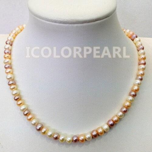 WEICOLOR Good Quality 6-7mm Multicolor Semiround Real Natural Freshwater Pearl Necklace. The Nicest Gift For Girls