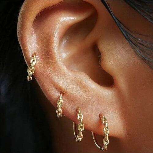 Punk Hip-Hop Cuba Chain Hoop Earrings for Women Trendy Hollow Chain Circle Statement Earrings Fashion Cartilage Huggie Jewelry