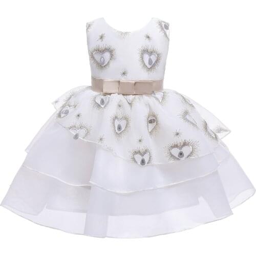 2020 Gril dress / Party dress / Girl ball gown dress / Gold Embroidery heart dress / Dress with belt