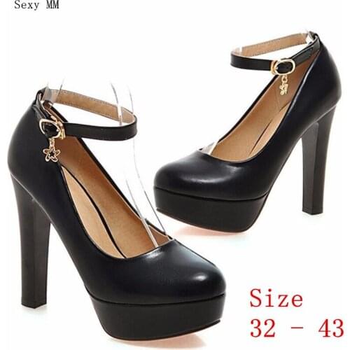 Ankle Strap Ladies Pumps Women High Heel Shoes Platform Pumps Woman High Heels Party Wedding Shoes Small Plus Size 32 - 43