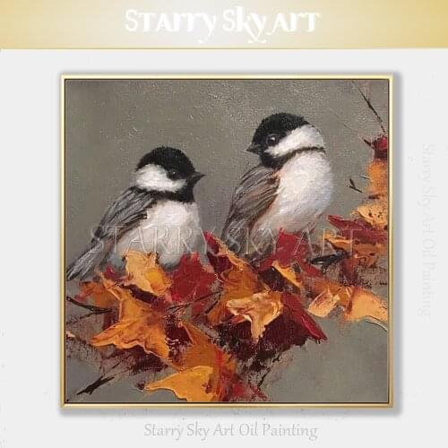Hand-painted High Quality Lovely Birds Acrylic Painting Beautiful Wall Picture Handmade Animals Double Birds Acrylic Painting