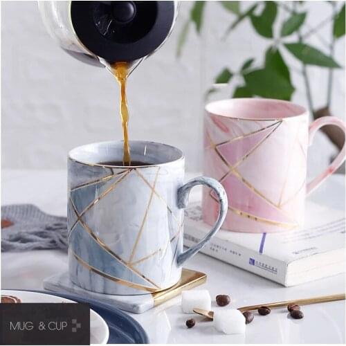 Hand Painted Golden Stripe Marble Porcelain Ceramic Coffee Mug Cup With Lid Set Tea Milk Creative Wedding Gift Wholesale