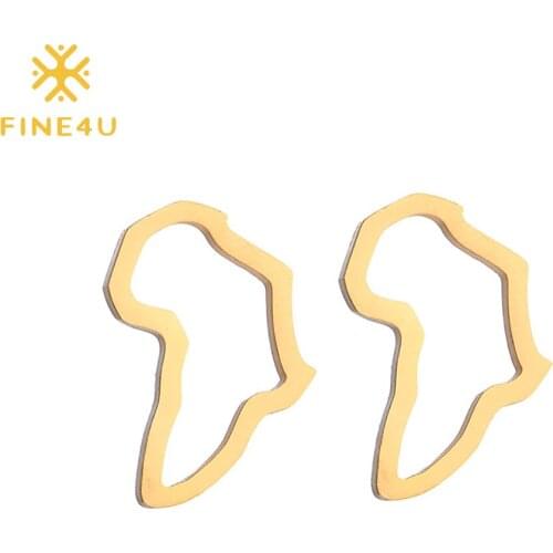 FINE4U E216 Africa Map Stud Earrings Stainless Steel Exaggerate Larger Map of African Earrings for Women Girls