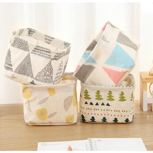 Foldable Cotton Linen Desktop Storage Box Cute Table Storage Basket Sundries Organizer Bags pace-Saving Small Storage Basket