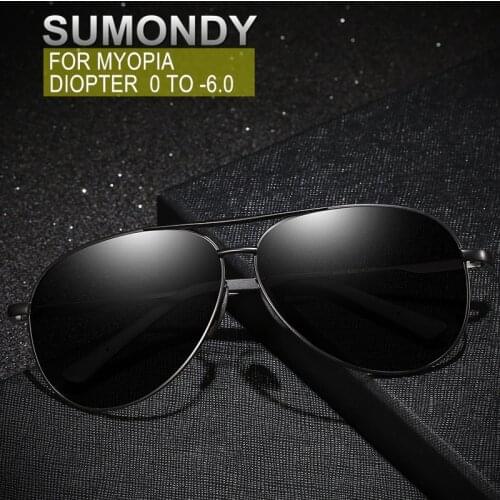SUMONDY Prescription Sunglasses Myopia Glasses With Diopter Men Women UV400 or Polarized Alloy Frame Nearsighted Spectacles SU12