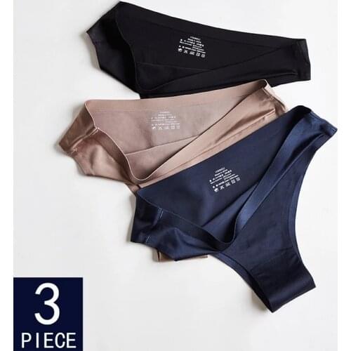 2021 3pcs Womens Panties Underwear Woman Thongs Sexy Lingerie Seamless Sports Female T-back G-string For Woman Ice Silk 3 Pcs