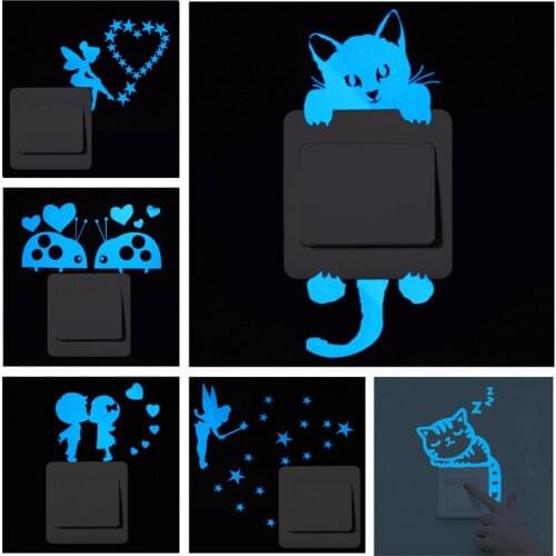 Blue-light Luminous Switch Sticker Home Decor Cartoon Glowing Wall Stickers Dark Glow Decoration Sticker