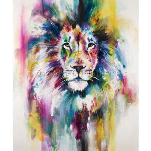 X Series The King of The African Plain Lion Portrait Oil Painting On Canvas Colorful Lion Head Oil Painting For Living Room