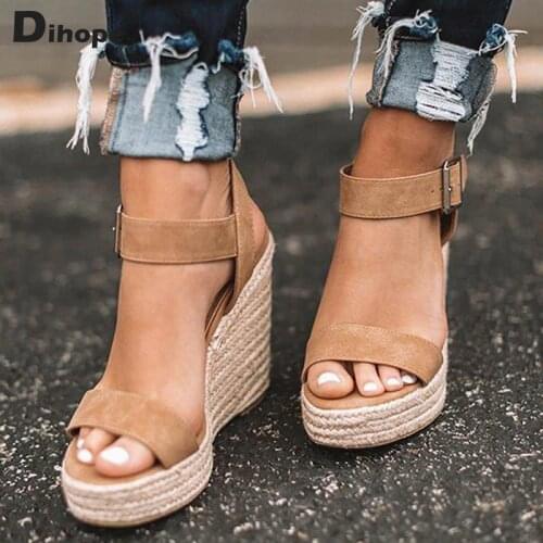 Dihope Zapatos Mujer Ladies Shoes Woman Chaussure Gladiator Women Wedge Summer Sandals Pumps Cross-tied High Heels Platform
