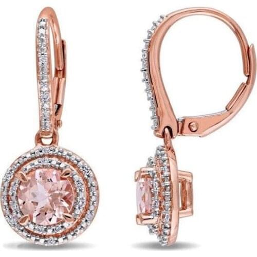 AMORUI Claw Pink Crystal Dangle Earring For Women Girl Inlay Zircon Drop Earring Charm Lady Fashion Jewelry