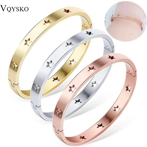Fashion Hollow Star Gift Bangles & Bracelets For Women Party Trendy Jewelry Stainless Steel Rose Gold Cuff Bracelets European