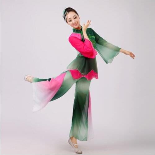 0163) women Green poetic classical dance Gradient Embroidery sequined yangko/fan/umbrella dance suits